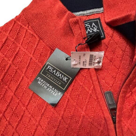 Jos A Bank Cotton 1/4 Zip Burnt Orange Diamond Pattern Sweater 2XLT NEW - Picture 6 of 8